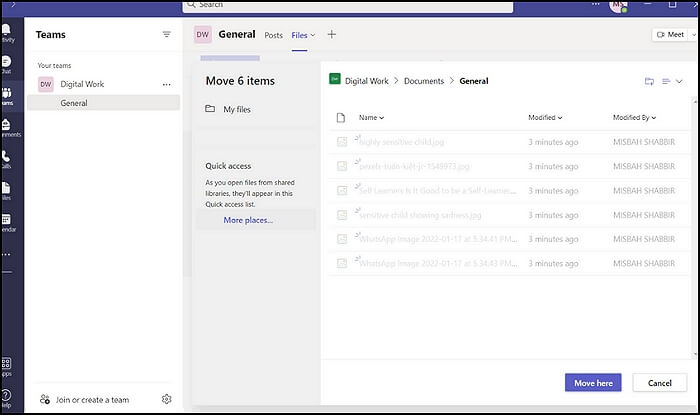 Kies de bestemming voor het bestand en klik op Verplaatsen