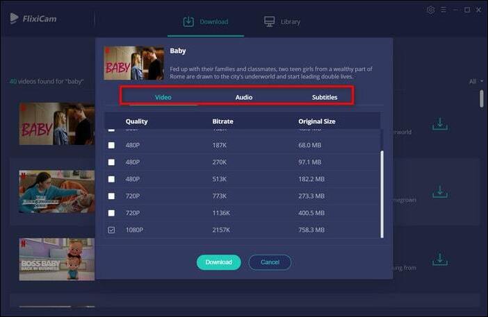 kies geavanceerde downloadopties