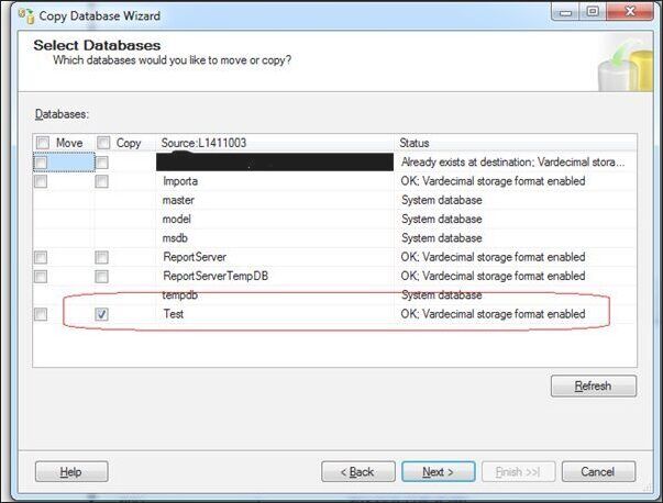 selecteer de database