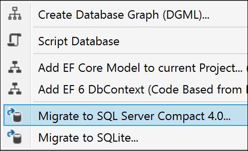selecteer de migreren naar sql server compact 4.0