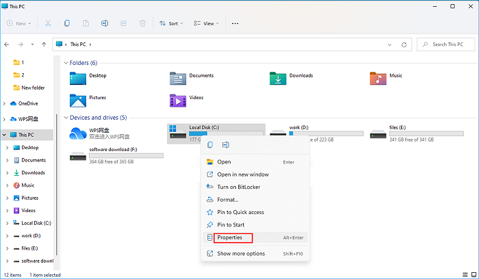 eigenschappen van c-schijf openen op Windows-server