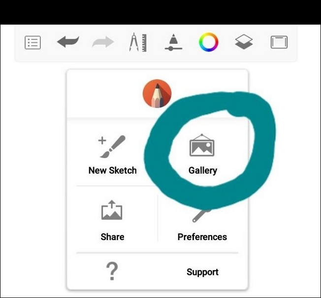 open galerij met schetsboek-app