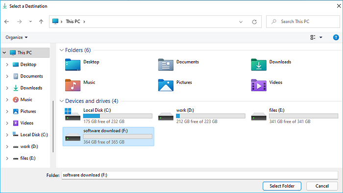 kies uw doeldownloadlocatie