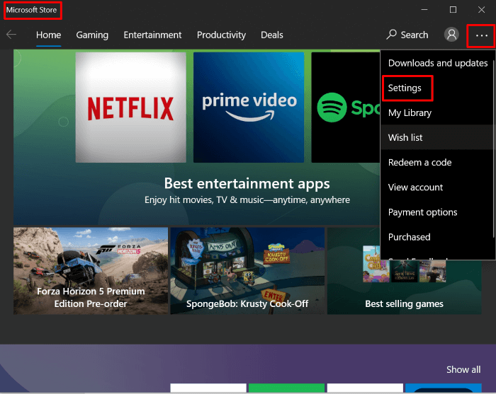 selecteer instellingen in het accountmenu