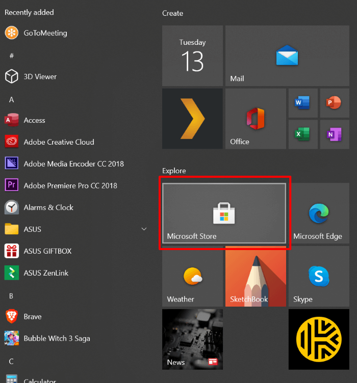selecteer de Microsoft Store