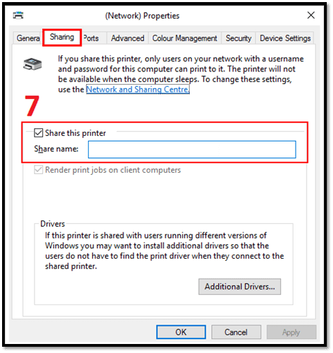Vink Deze printer delen aan