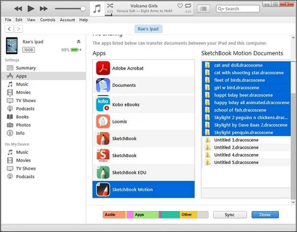 schetsboekbestanden van ipad