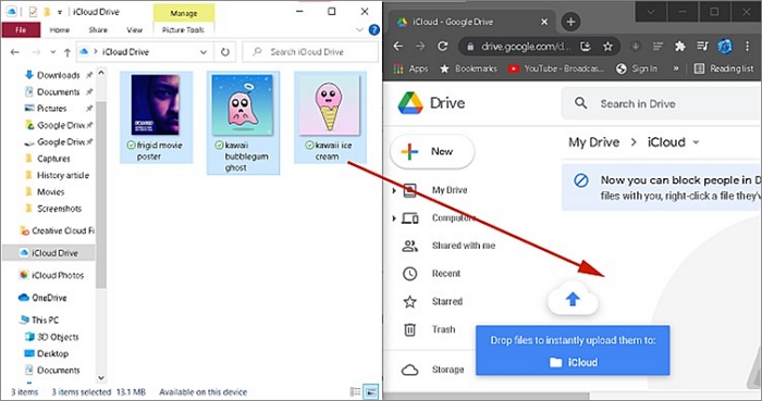 bestanden van icloud naar google drive slepen