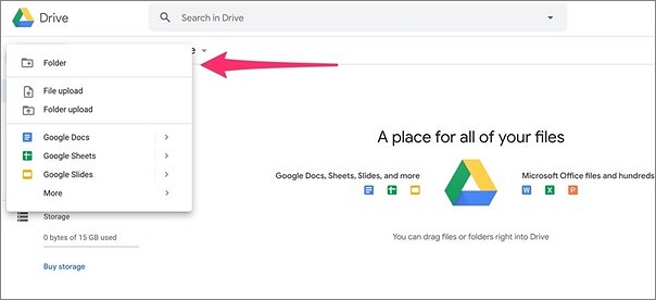 Google Drive-website openen