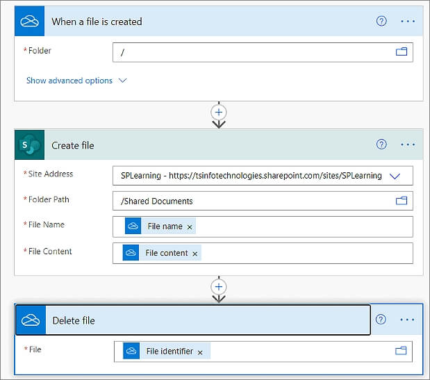 verplaats bestanden van onedrive naar sharepoint met power automate