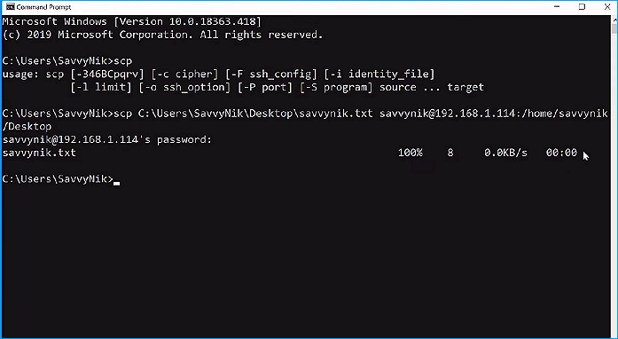 typ de opdrachtregel om tussen twee externe systemen over te dragen