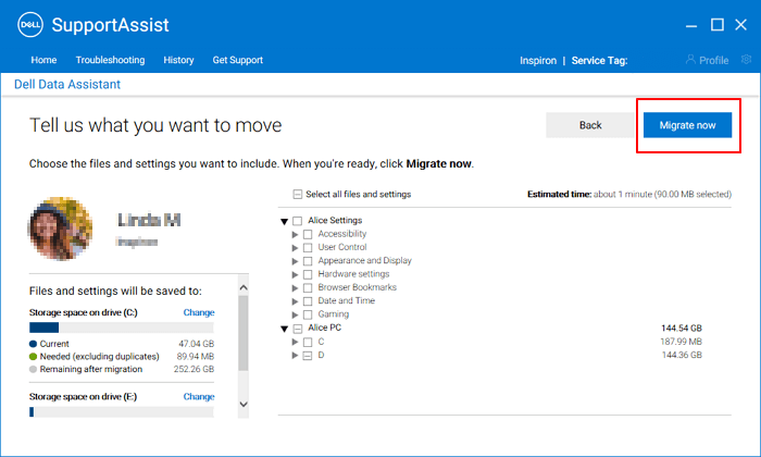Overdrachtsinhoud configureren