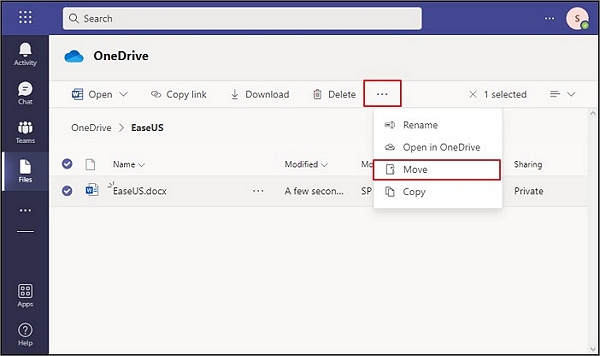 selecteer verplaatsingsoptie