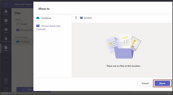 kies kanaal om bestand te verplaatsen