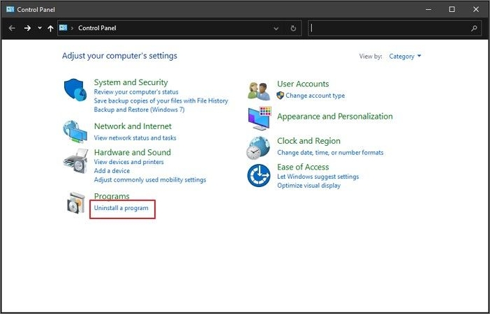 tik op een programma-optie verwijderen