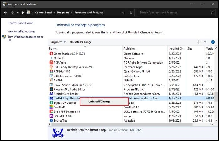 verwijder realtek-stuurprogramma's