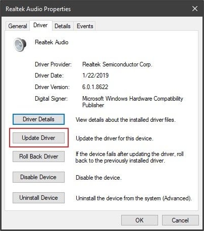 tik op de knop stuurprogramma bijwerken