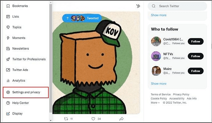 selecteer de beveiligings- en privacyoptie