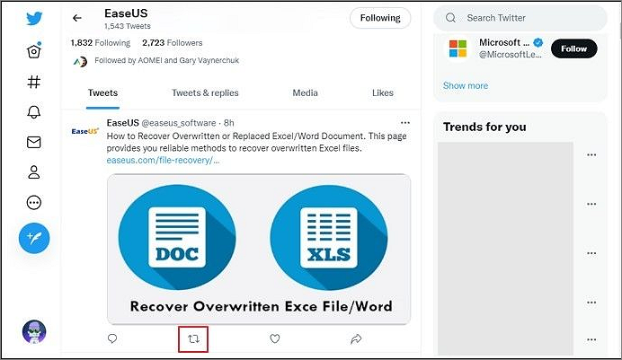 klik op retweet icoon