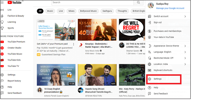 Kies instellingen op de startpagina