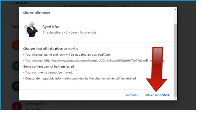 Selecteer de optie kanaal verplaatsen in het volgende venster