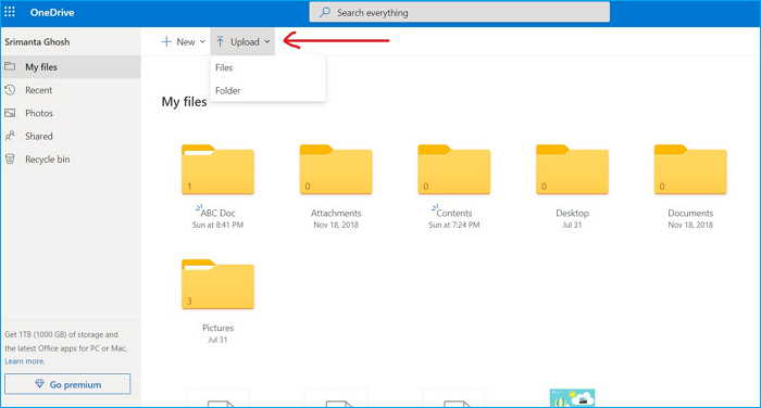 Maak een nieuwe map om bestanden op OneDrive te uploaden.