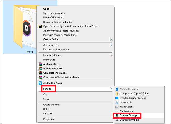 muziekbestanden rechtstreeks naar de externe opslag verzenden