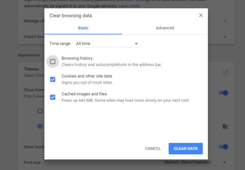 klik op geschiedenis wissen