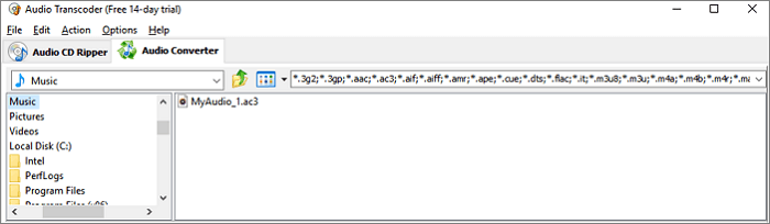 audio transcoder importbestand