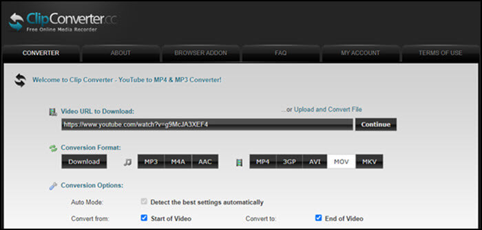 Clip YouTube converteren naar MOV