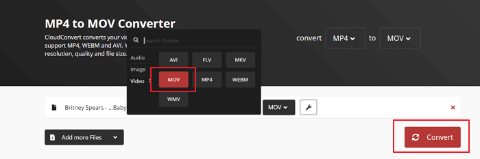 Converteer MP4 naar MOV online