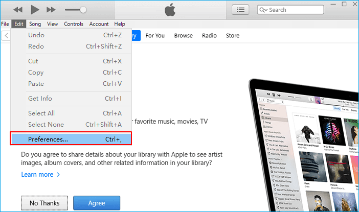 Open iTunes op Windows.
