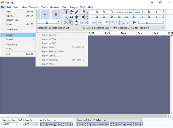 converteer video naar audio - Audacity