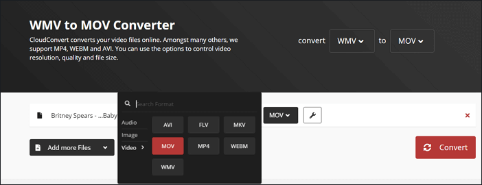 Converteer WMV naar MOV op CloudConvert