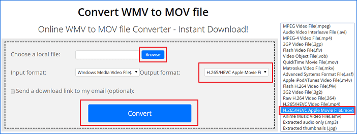 Gebruik ConvertFile om WMV naar MOV te converteren