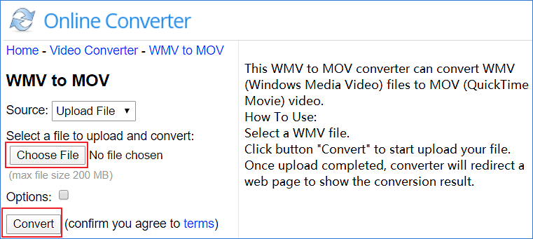 Converteer WMV naar MOV met Online Converter
