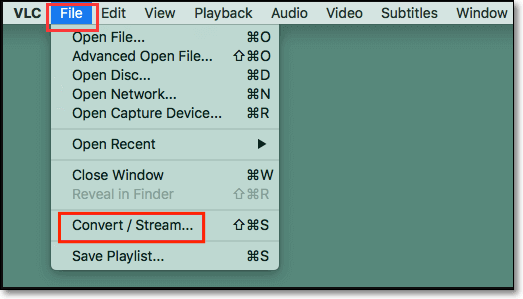 VLC select convert-knop