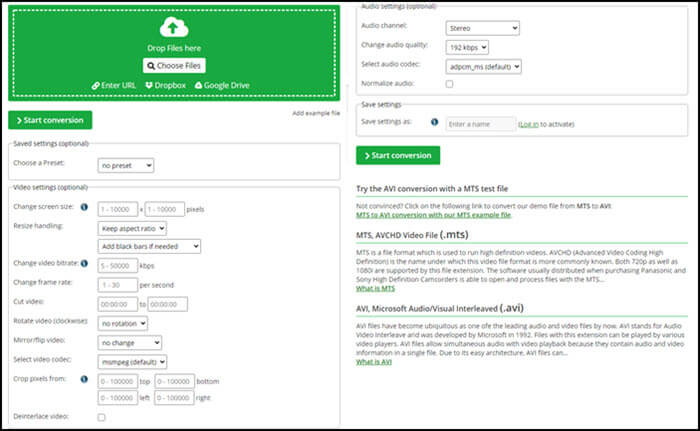 converteer mts naar avi online converter