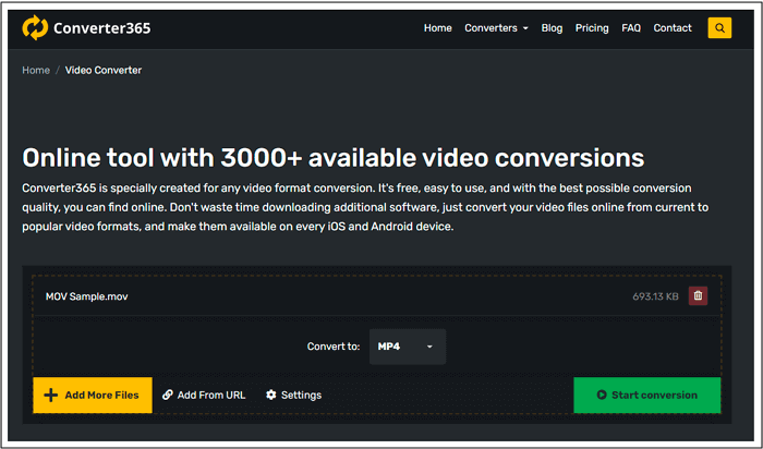 Converter365 Converteer iPhone-video online naar MP4