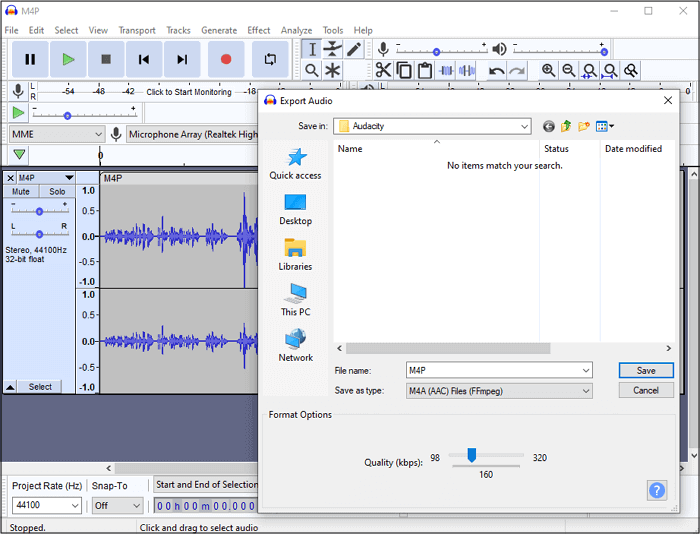 Audacity Convert M4P naar M4A Mac