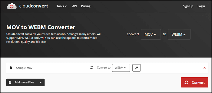 CloudConvert MOV naar WebM