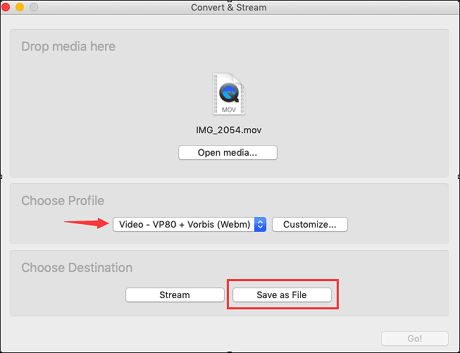 converteer en stream venster vlc mac