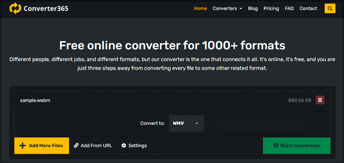 Converter365 WebM naar WMV Online