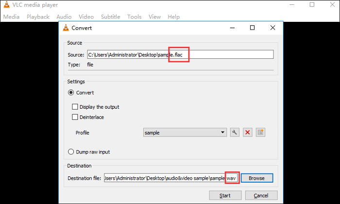 flac naar wav op vlc