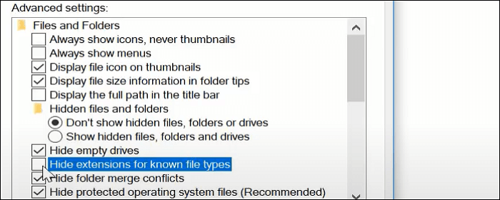 extensie verbergen op windows