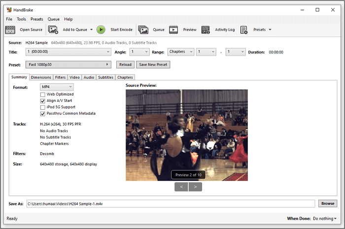HandBrake Converteer H264 naar MP4 Windows