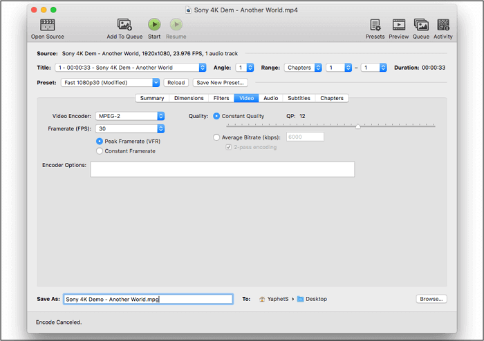 Handrem Converteer MP4 naar MPEG2 Mac