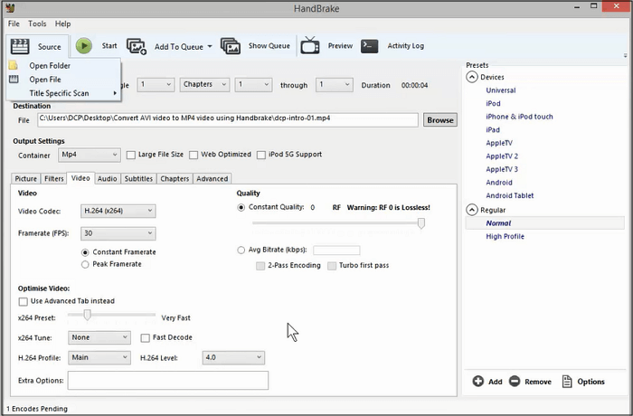 Handrem video resolutie converter