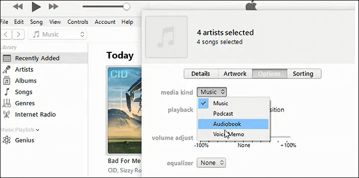 itunes converteert mp3 naar m4b