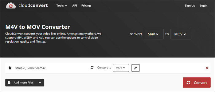 Cloud Convert m4v naar mov